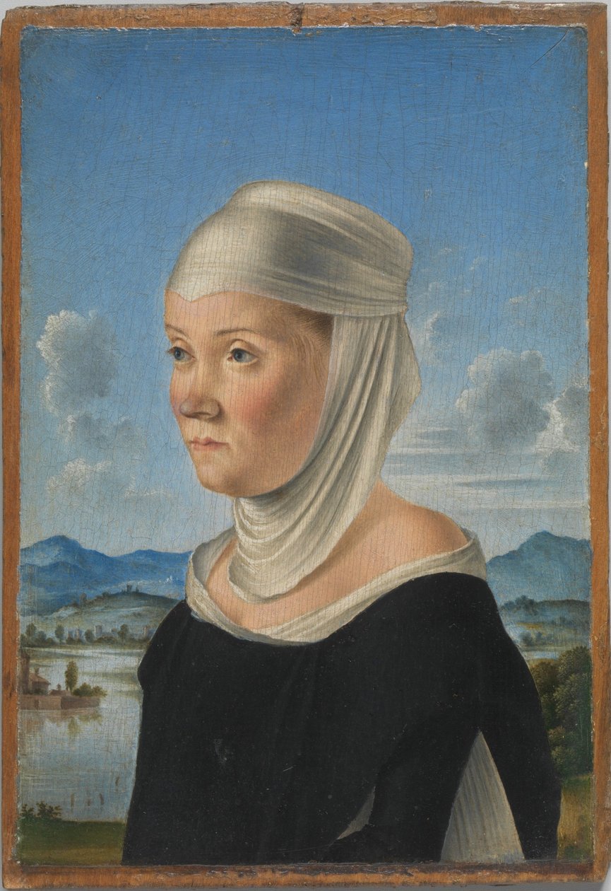 Portrét ženy, pravděpodobně jeptišky ze San Secondo; (verso) scéna v grisaille od Jacometto Veneziano