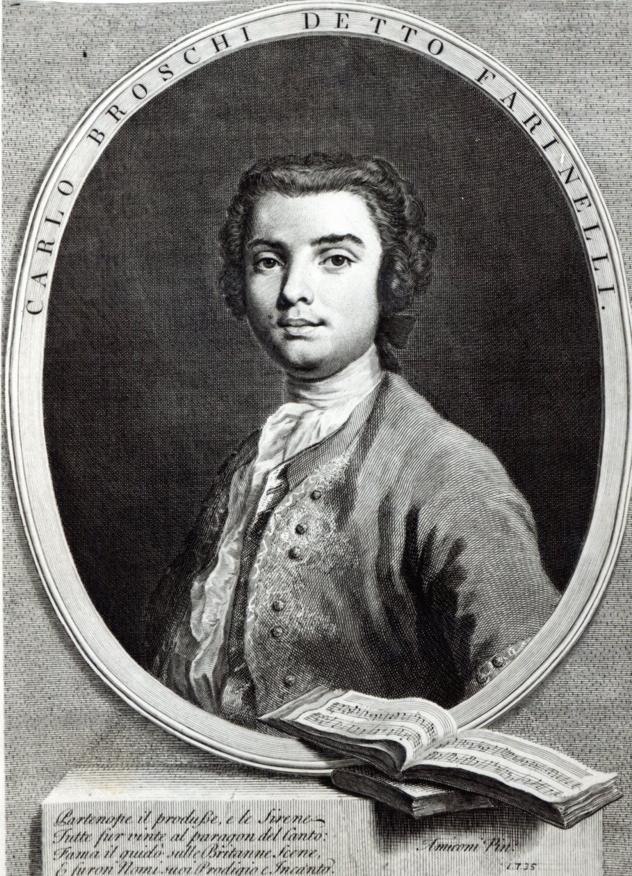 Carlo Broschi, 1735 (čárová rytina) od Jacopo Amigoni