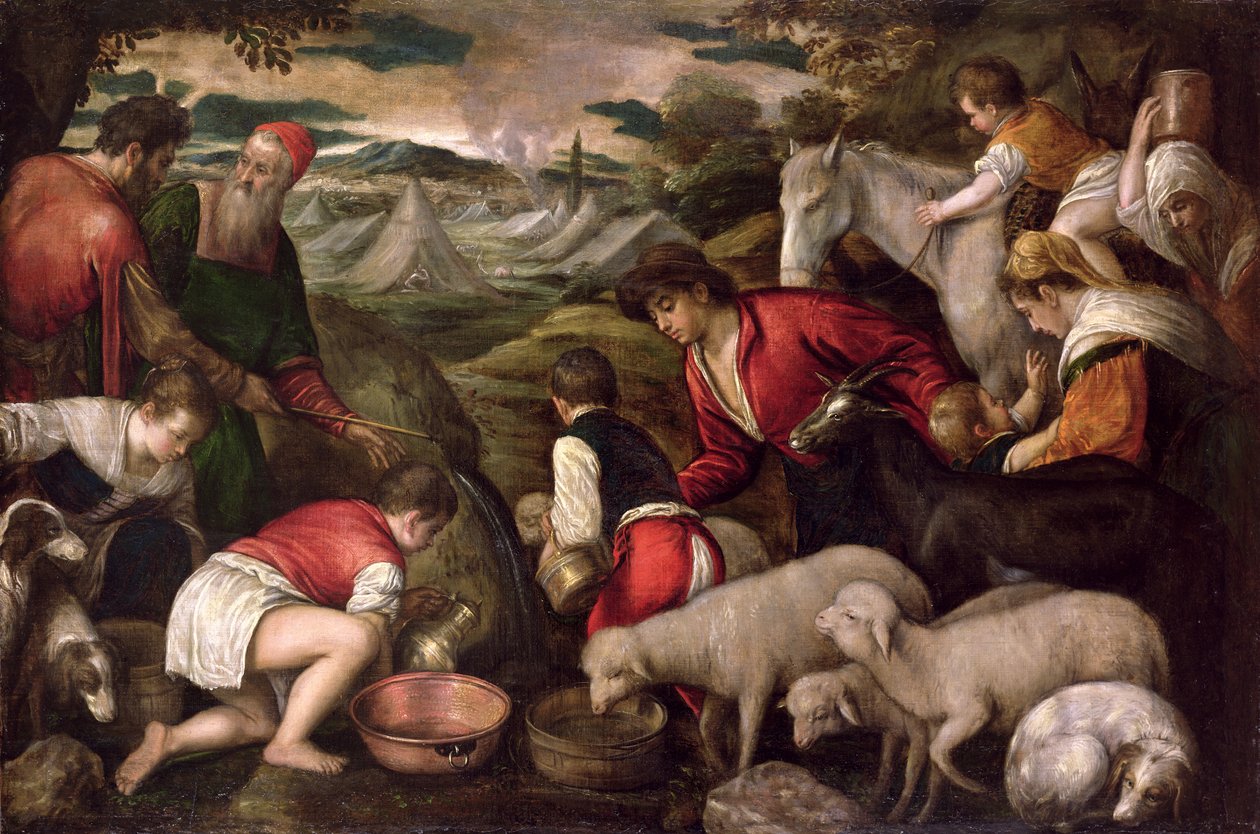 Mojžíš udeřil vodu ze skály od Jacopo Bassano