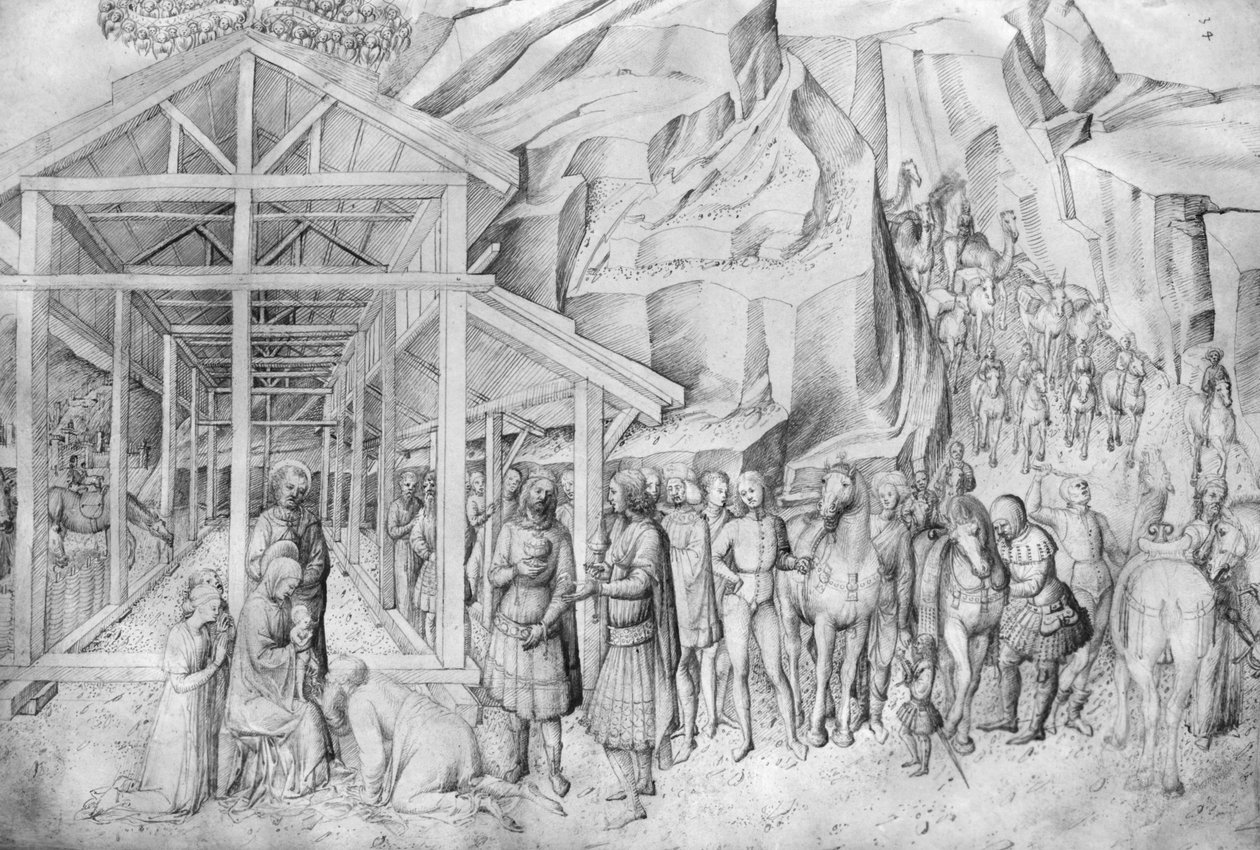 Klanění tří králů, z alba kreseb Jacopa Belliniho (pero a inkoust na pergamenu) od Jacopo Bellini