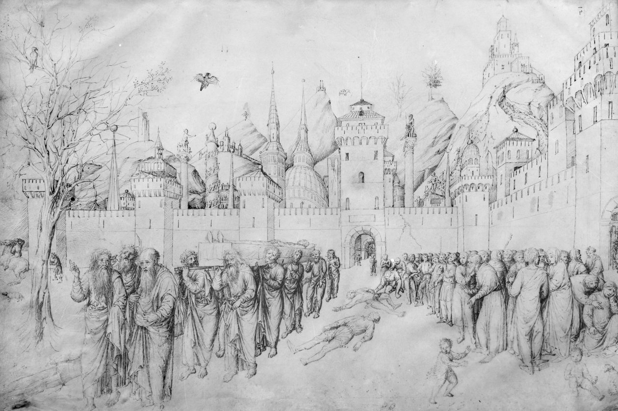 Pohřeb Panny Marie, z alba kreseb Jacopa Belliniho (pero a inkoust na pergamenu) od Jacopo Bellini
