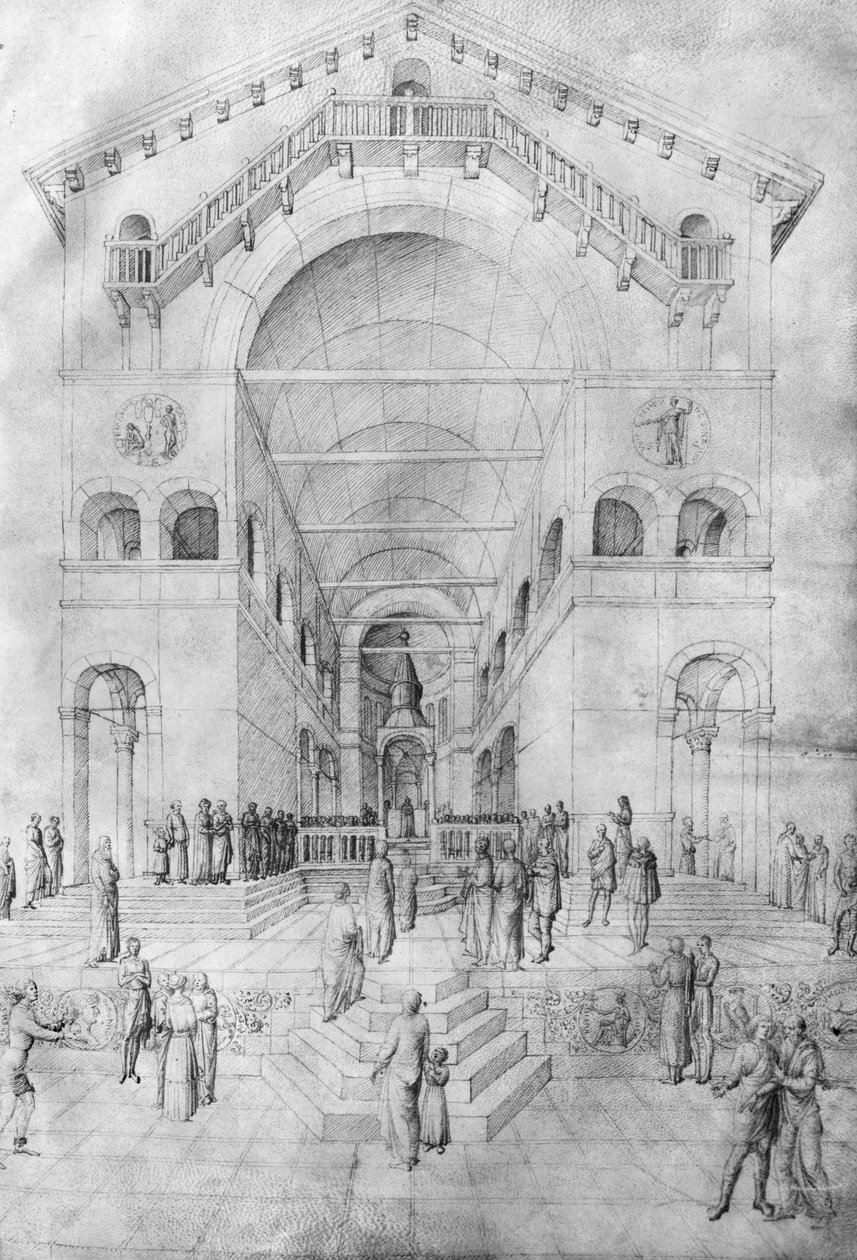 Představení Panny Marie v chrámu, z alba kreseb Jacopa Belliniho (pero a inkoust na pergamenu) od Jacopo Bellini
