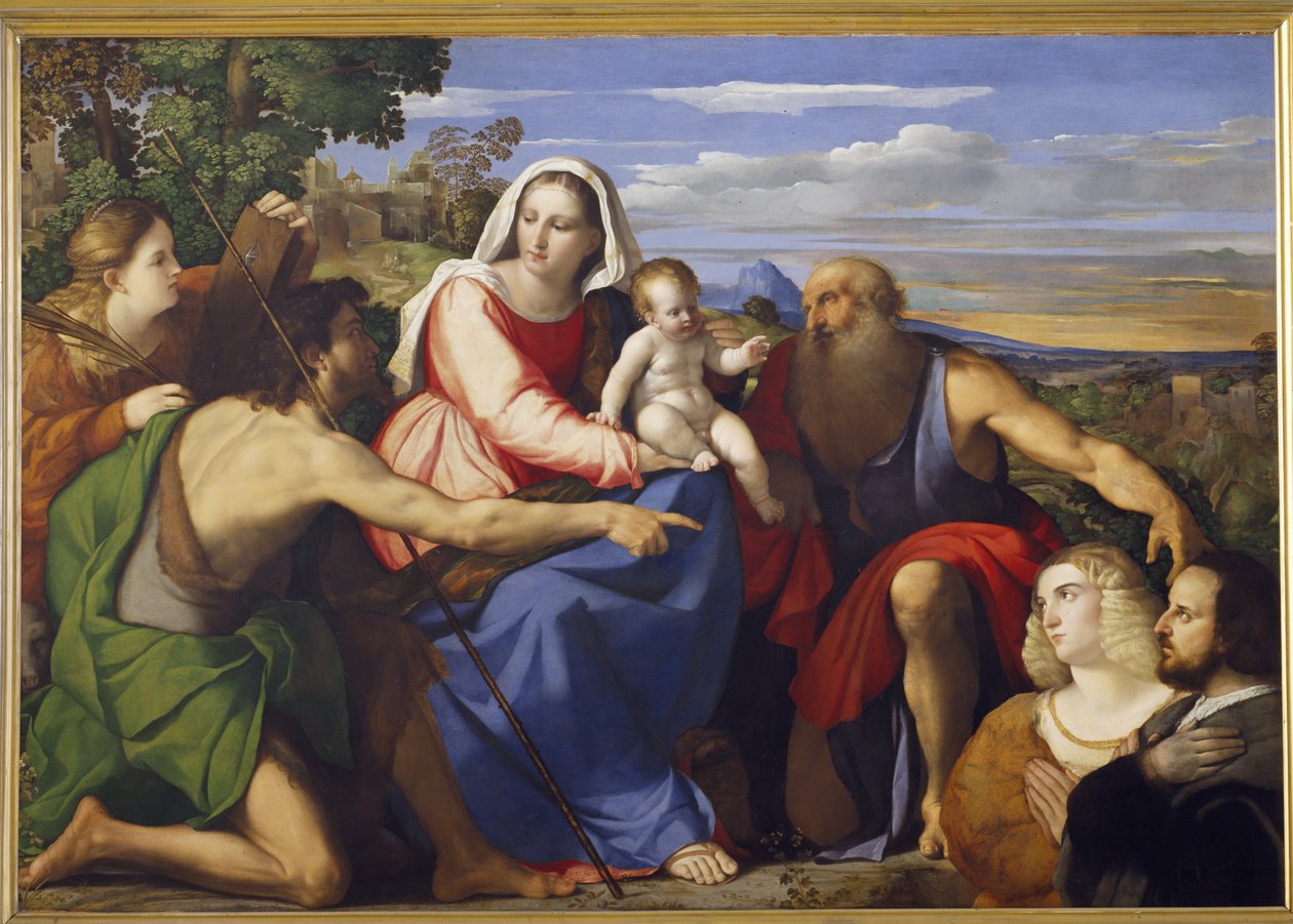 Sacra Conversazione se svatou Kateřinou, Janem Křtitelem a dvěma donátory od Jacopo Palma