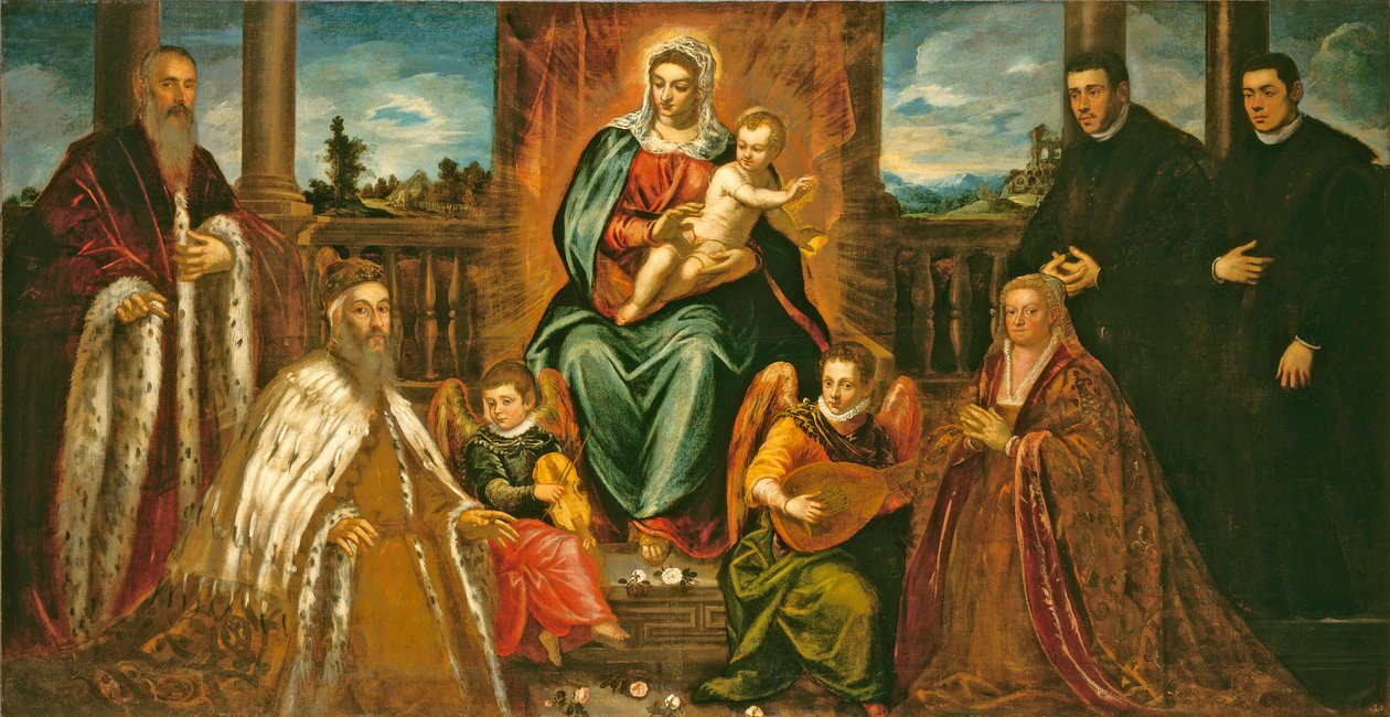 Doge Alvise Mocenigo a rodina před Madonou a dítětem, kolem roku 1573 od Jacopo Robusti Tintoretto