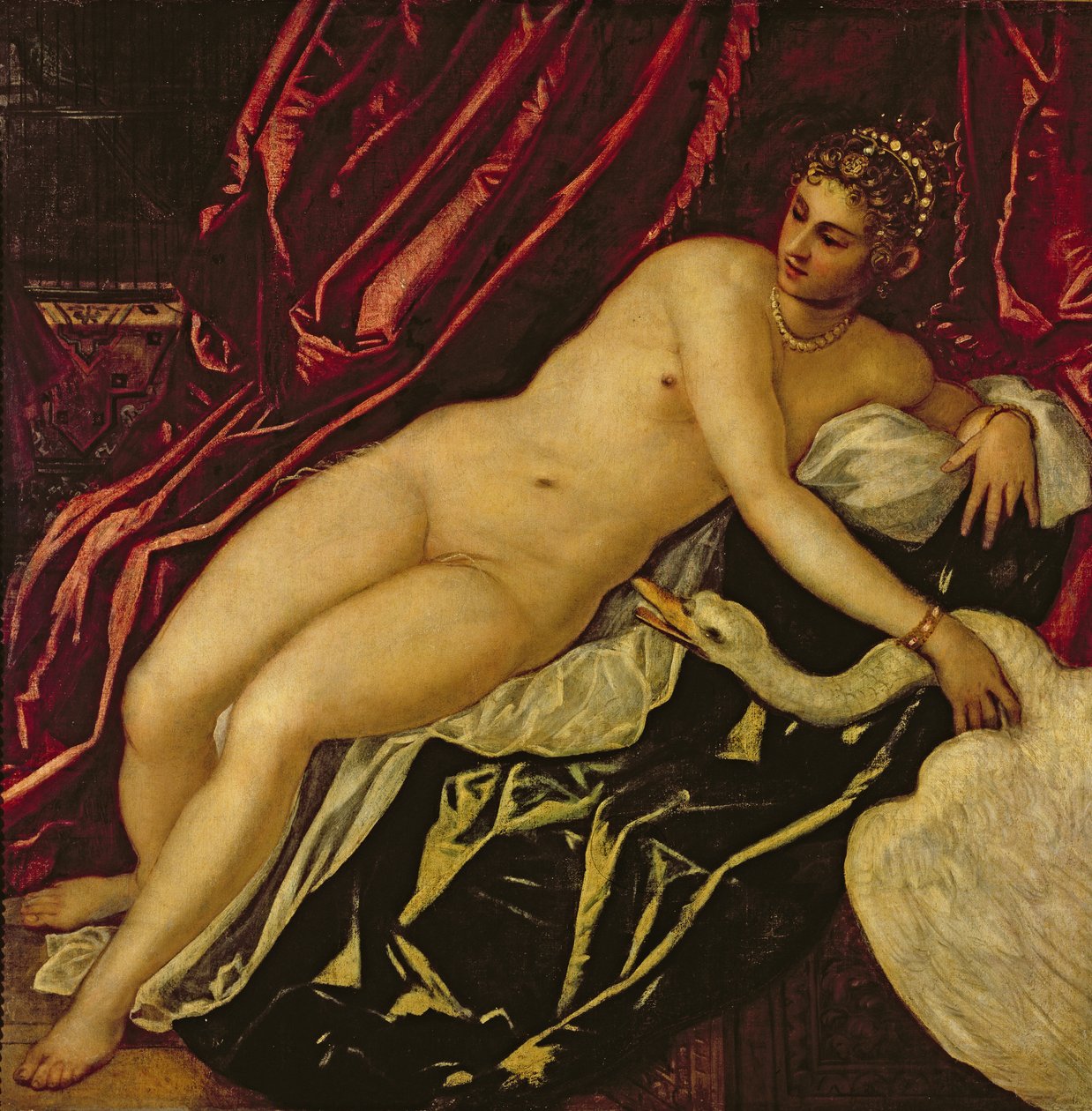 Léda a labuť, asi 1545-47 (detail) od Jacopo Robusti Tintoretto