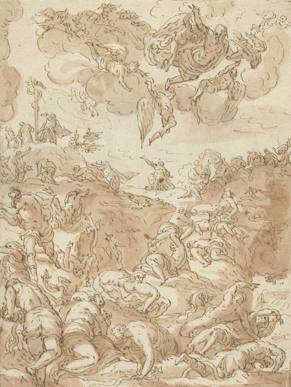 The Brazen Serpent, 1581 (pero na papíře) od Jacopo Robusti after Tintoretto