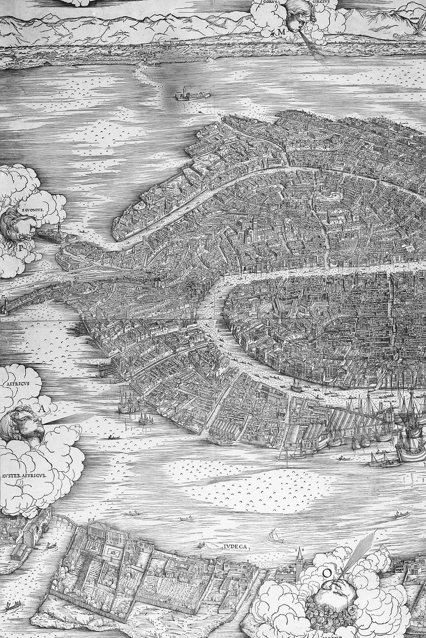 Velký perspektivní plán – Benátky, cca 1500 (levá strana) od Jacopo de Barbari