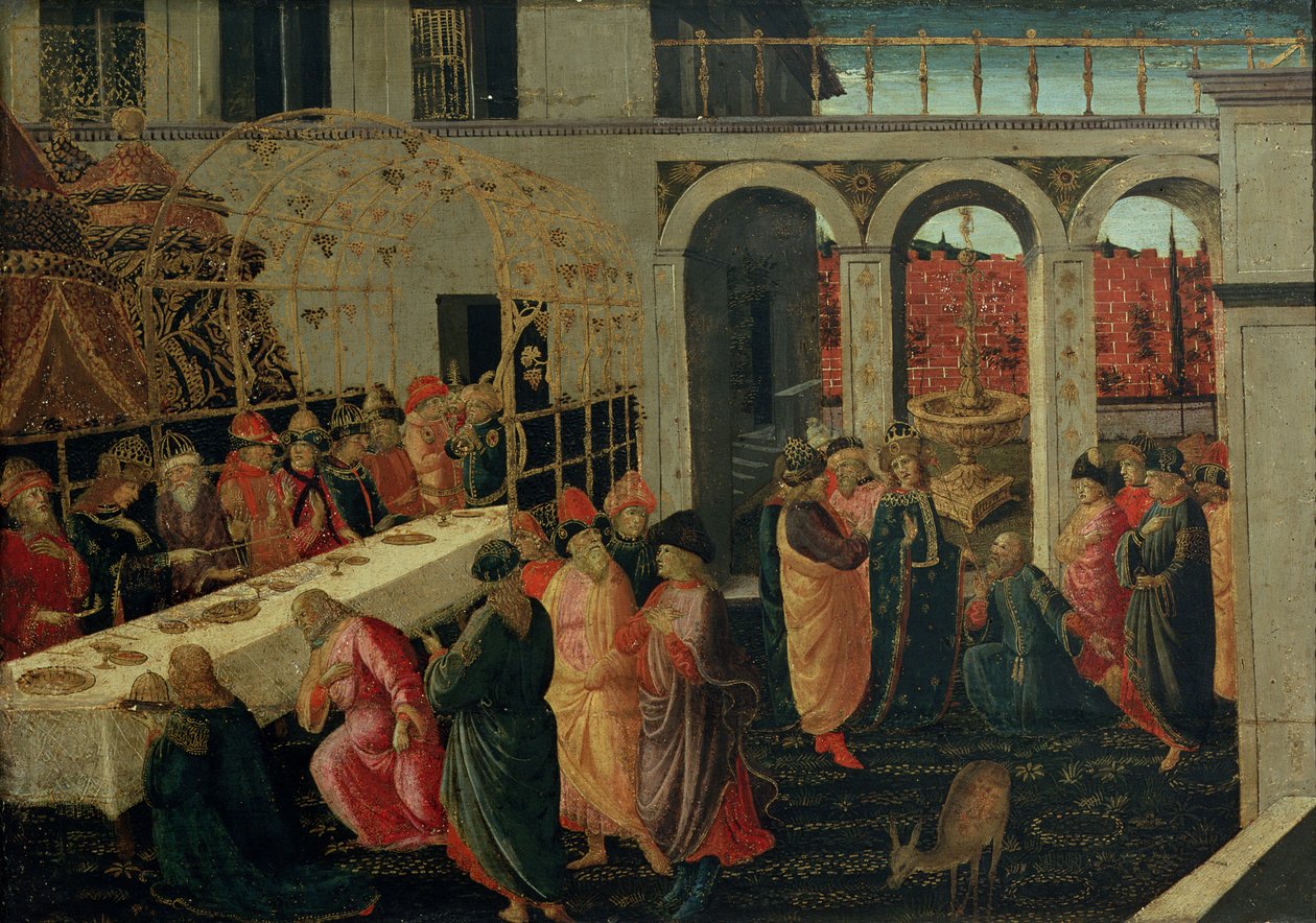 Ahasverova hostina (tempera na panelu) od Jacopo del Sellaio