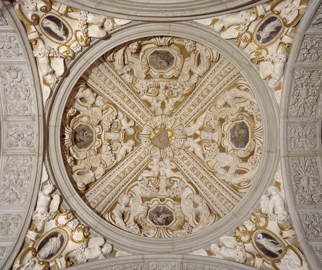 Detail stropu v galerii Sansovino, Benátky, cca 1537 (kámen) od Jacopo (1486 1570) Sansovino