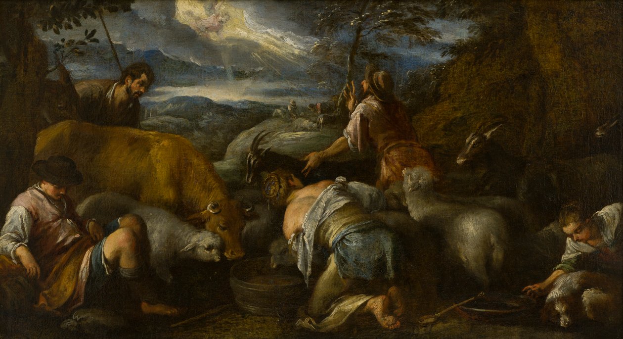 Zvěstování pastýřů, kolem 1530-92 (olej na plátně) od Jacopo Bassano