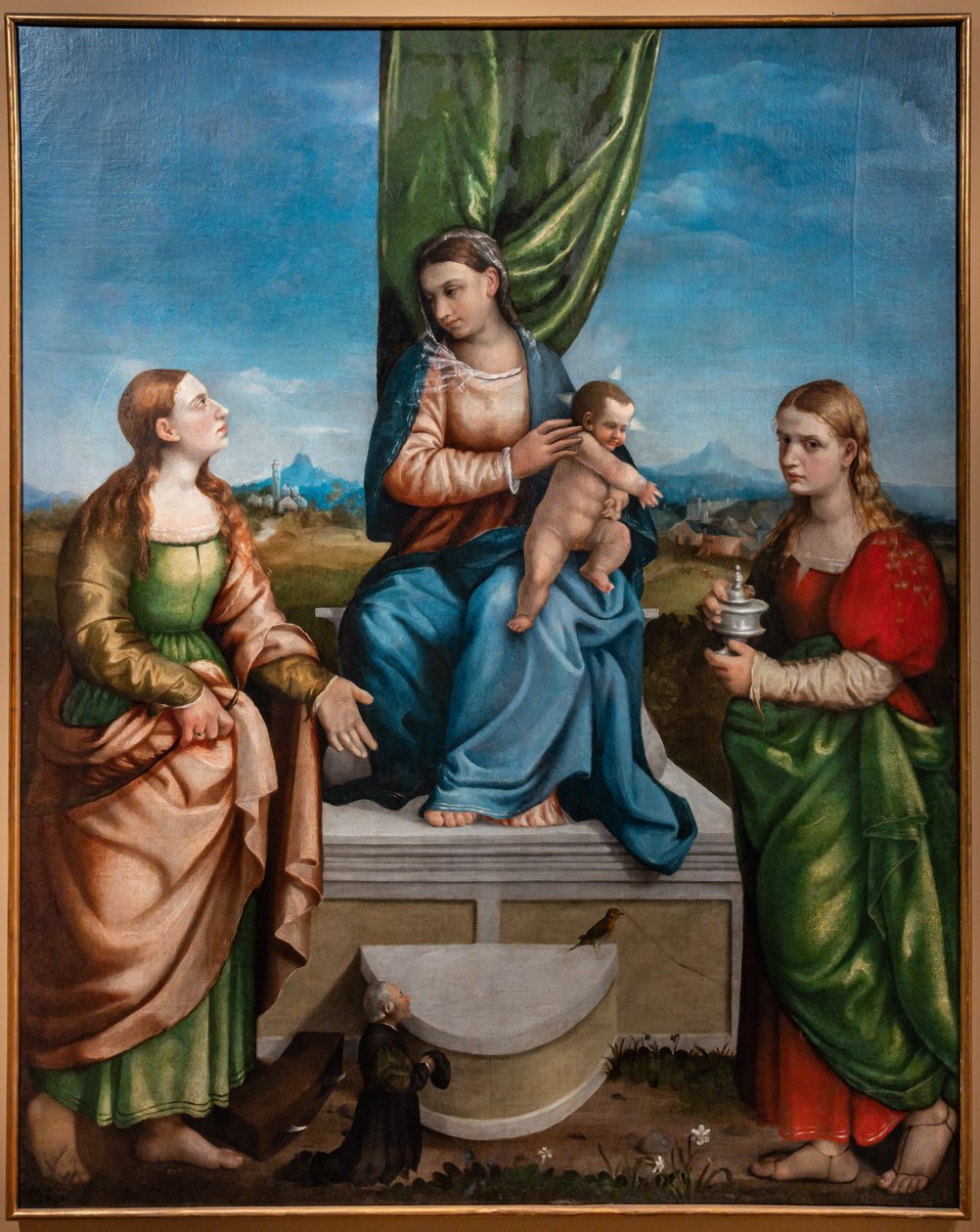 Trůnící Madona s Jezulátkem mezi svatými Kateřinou a Máří Magdalenou, třetí desetiletí 16. století (olej na plátně) od Jacopo (1510-92) Bassano