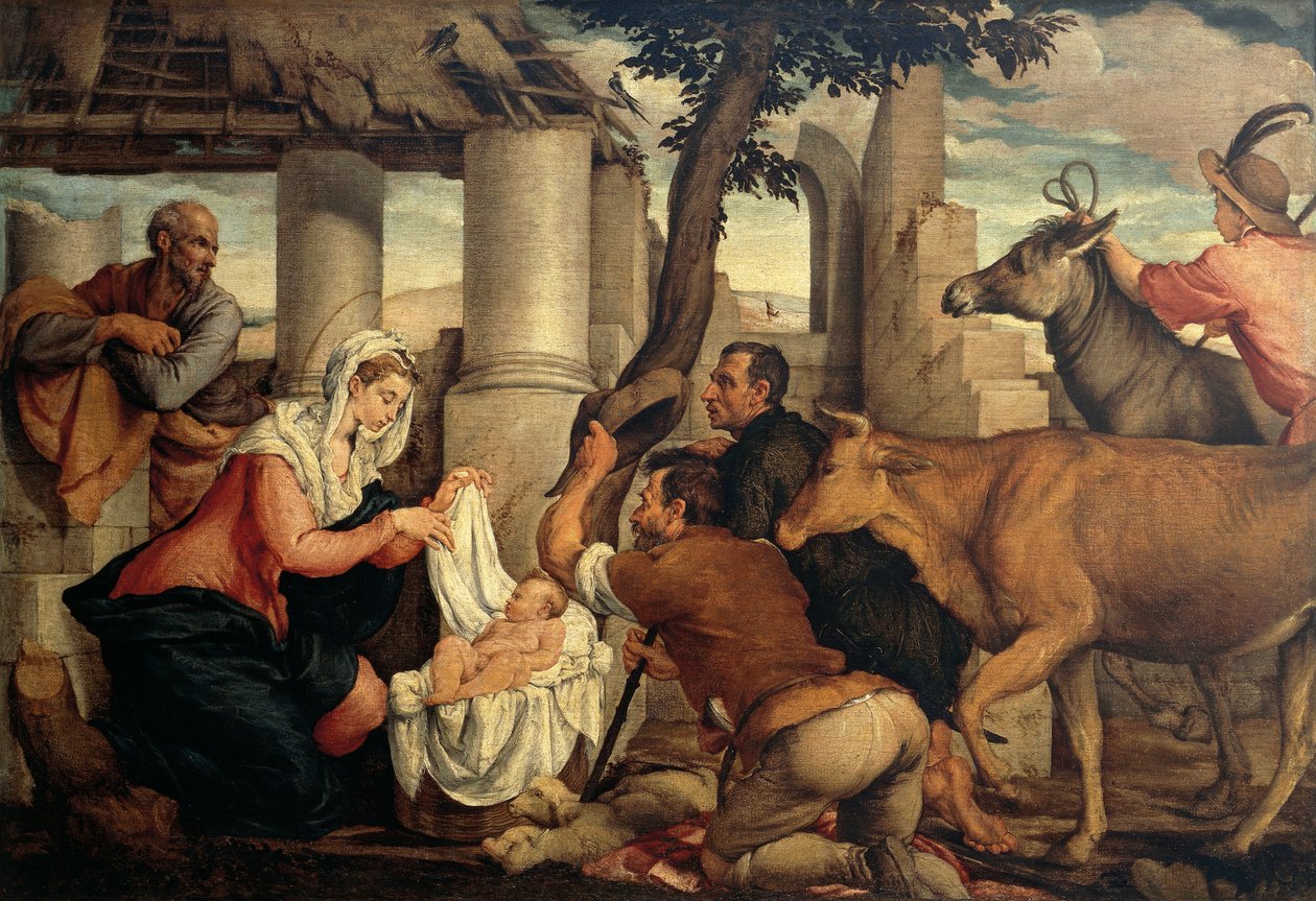Klanění pastýřů, Jacopo Bassano (asi 1510-1592) od Jacopo (1510-92) Bassano