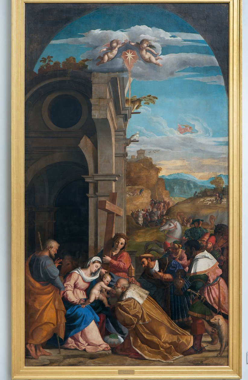 Klanění tří králů za přítomnosti svaté Heleny od Jacopo (c.1480 1528) Palma