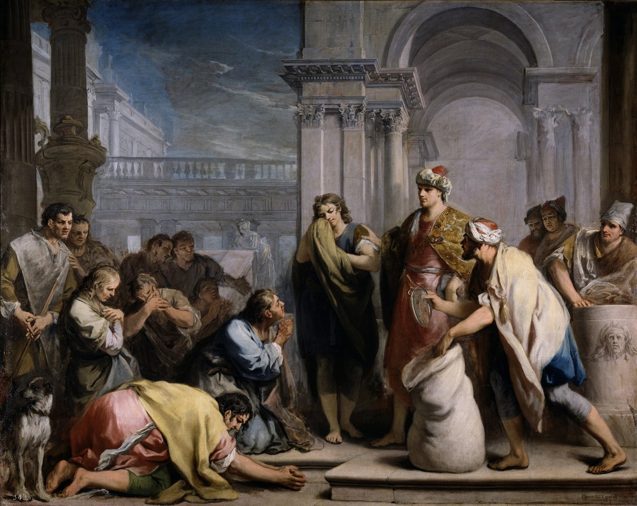Josephův stříbrný pohár v Benjaminově pytli, cca 1749 od Jacopo Amigoni