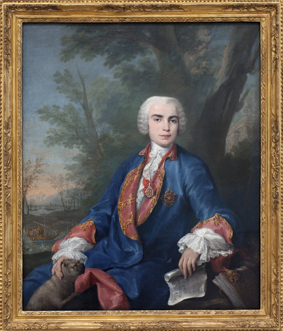 Sopranistka Carlo Broschi, zvaná Farinelli (1705-1782). Zpěvák nese medaili řádu Calatravy, na partituře, kterou drží v ruce, některé takty opery Zenobia od Gaetana Latilia. Obraz Jacopo Amigoni (1682-1752), olej od Jacopo Amigoni