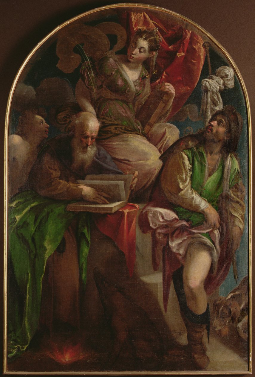 Svatá Justina Padovská na trůn se sv. Šebestiánem, opatem sv. Antonína a sv. Rochem, kolem 1557-60 od Jacopo Bassano
