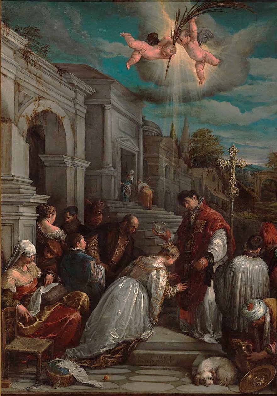 Svatý Valentýn křtí svatou Lucillu, 1575 od Jacopo Bassano il vecchio