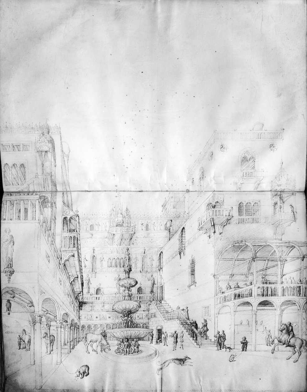 Fol.16v-17r Herodův palác (inkoust na pergamenu) od Jacopo Bellini