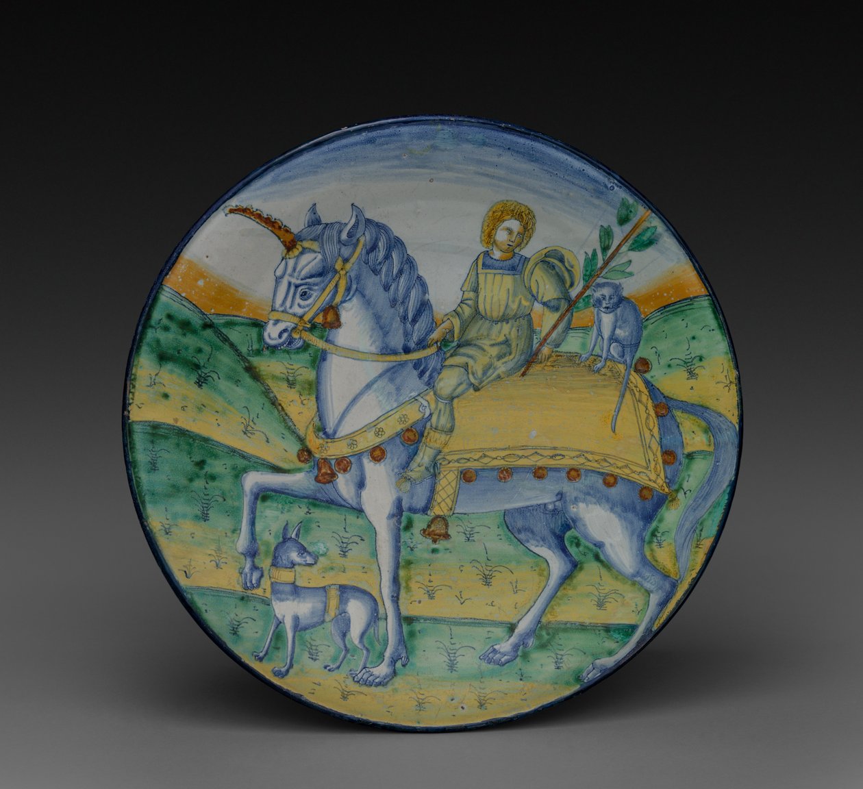 Talíř: Man Riding a Unicorn, c. 1510. od Jacopo Caffagiolo