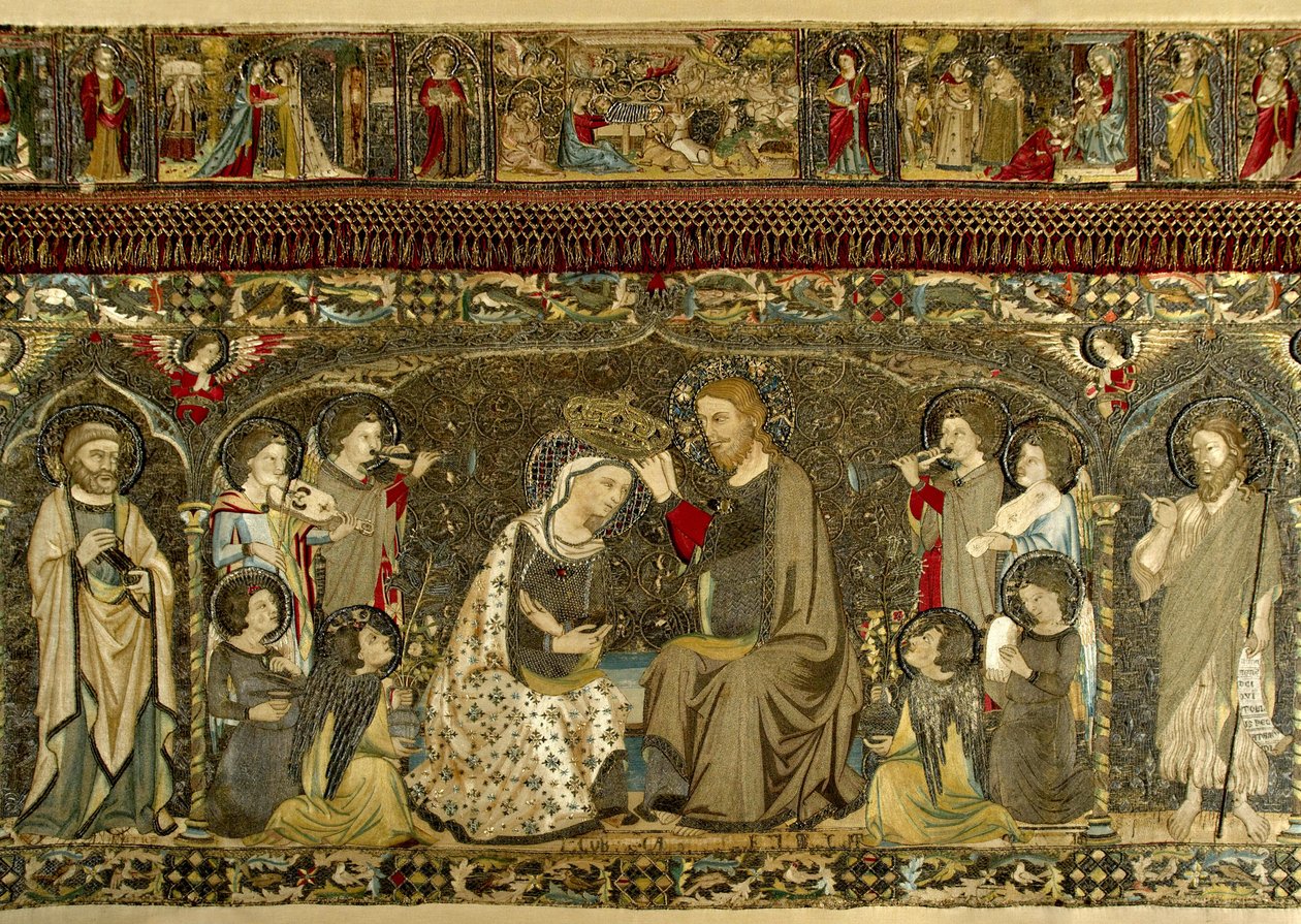 Korunovace Panny Marie mezi osmi anděly a čtrnácti svatými (církevní výšivka) par Cambi, Jacopo (aktivní cca 1336) od Jacopo Cambi