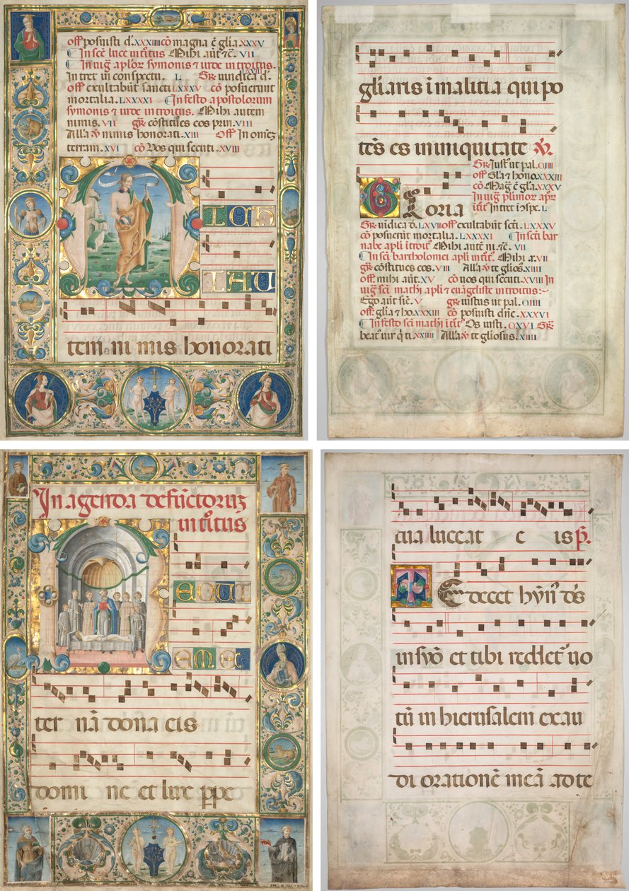 Dvojice graduálů: Iniciála (M) se sv. Ondřejem (recto) a mše za zemřelé (recto) od Jacopo Filippo d