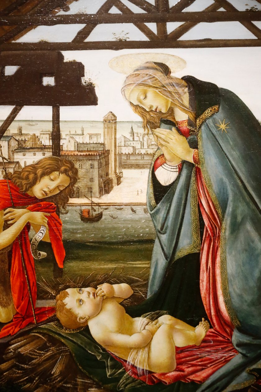 Panna Maria a svatý Jan Křtitel se klaní Dítěti před výhledem na Benátky od Jacopo Foschi