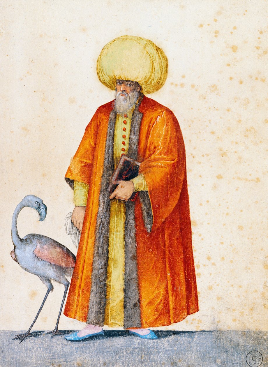 Turecký muž s plameňákem, kresba Jacopo Ligozzi (1547-1627) od Jacopo Ligozzi