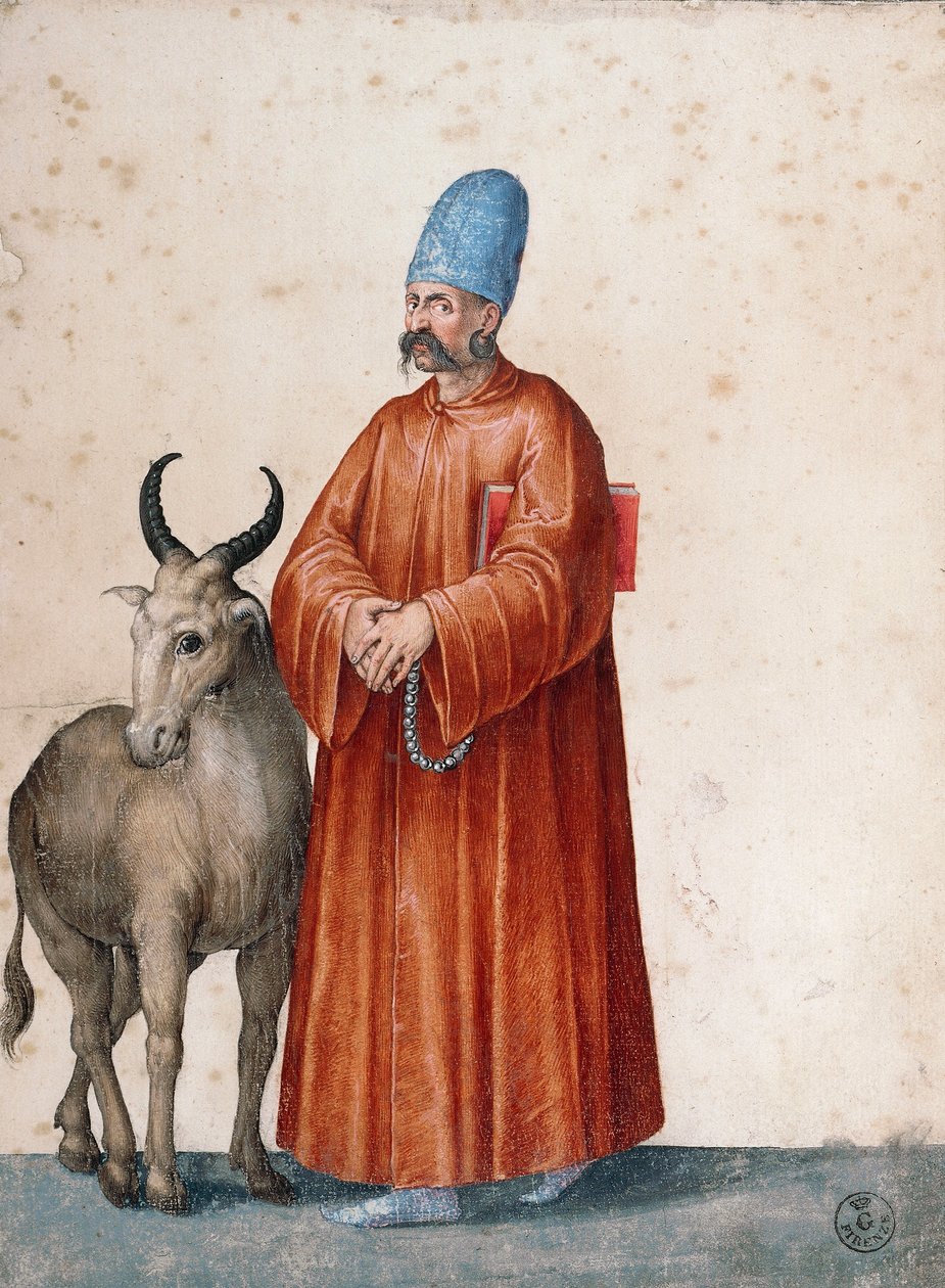 Turecký muž s kozou, kresba Jacopo Ligozzi (1547-1627) od Jacopo Ligozzi