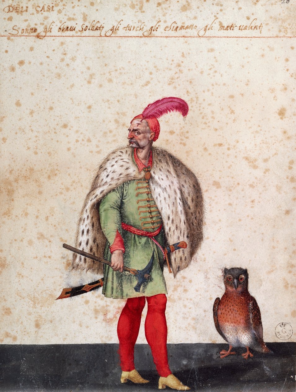 Turecký voják se sovou, kresba Jacopo Ligozzi (1547-1627) od Jacopo Ligozzi