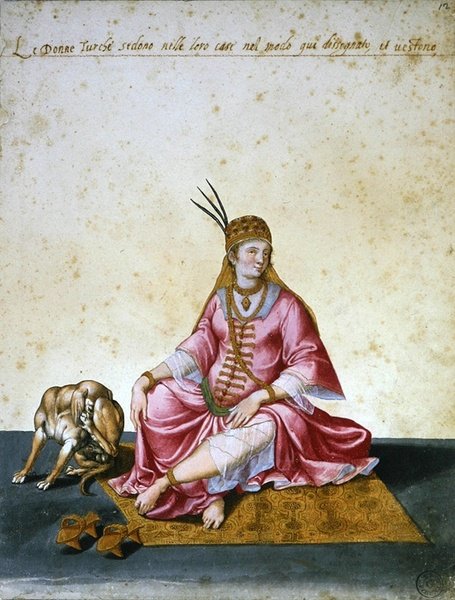 Turecká žena (pero a inkoust s akvarelem na papíře) od Jacopo Ligozzi