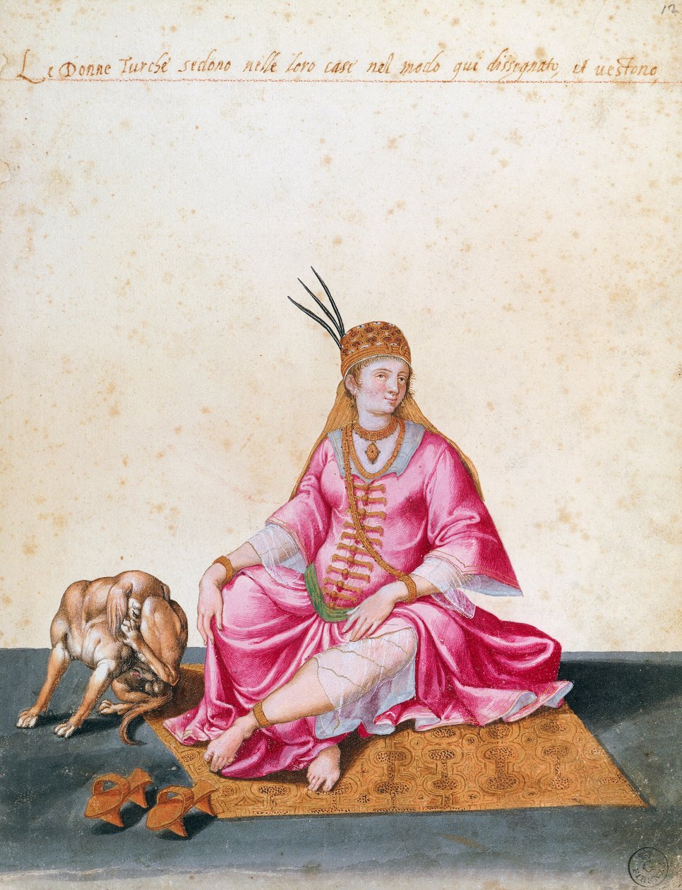 Turecká žena se psem, kresba Jacopo Ligozzi (1547-1627) od Jacopo Ligozzi