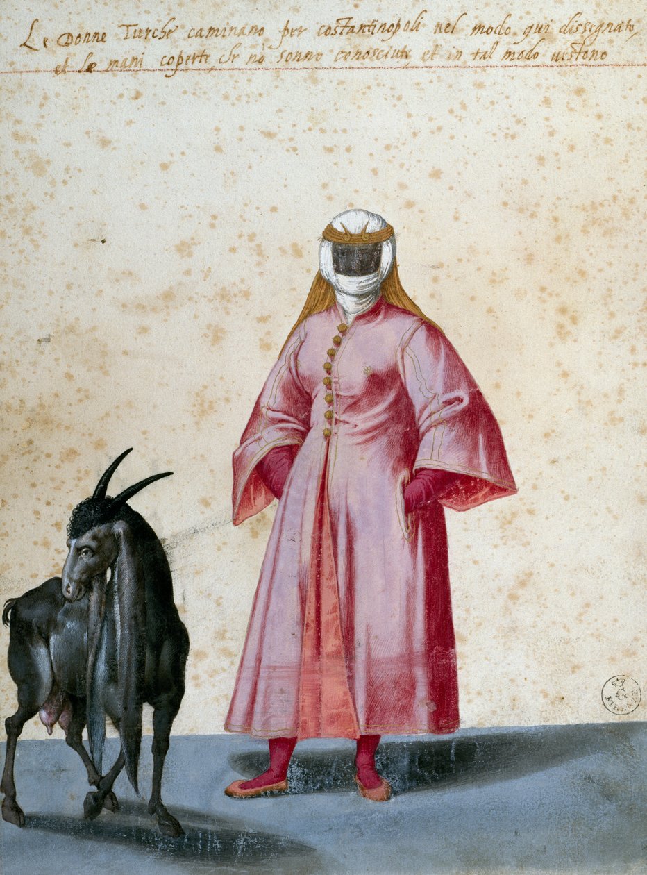 Turecká žena s kozou, kresba Jacopo Ligozzi (1547-1627) od Jacopo Ligozzi