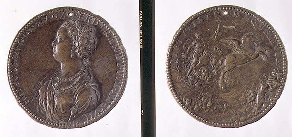 Portrétní medaile, líc zobrazující Hippolyta Gonzagu, rub možná zobrazující Juno na jejím voze (bronz) od Jacopo Nizzola da Trezzo