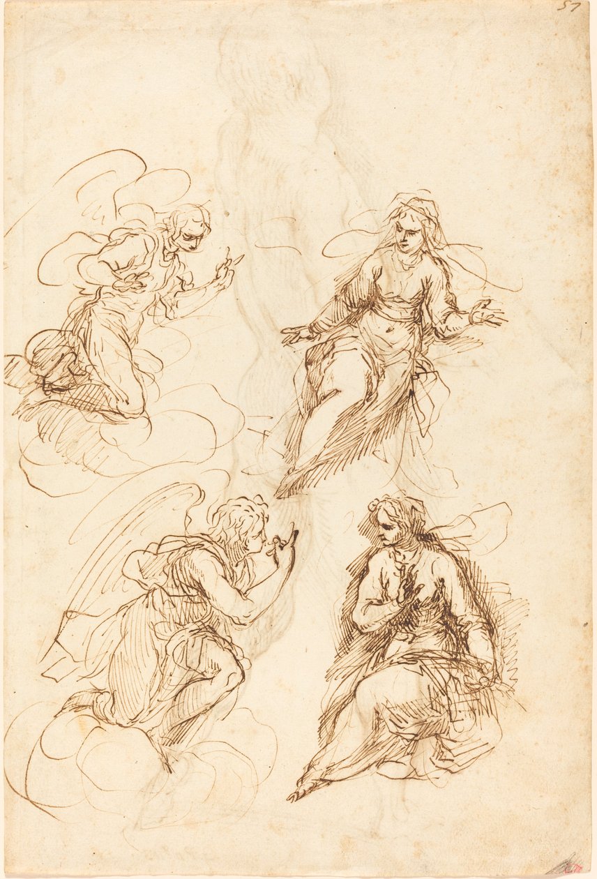 Studie na zvěstování [recto] od Jacopo Palma il Giovane