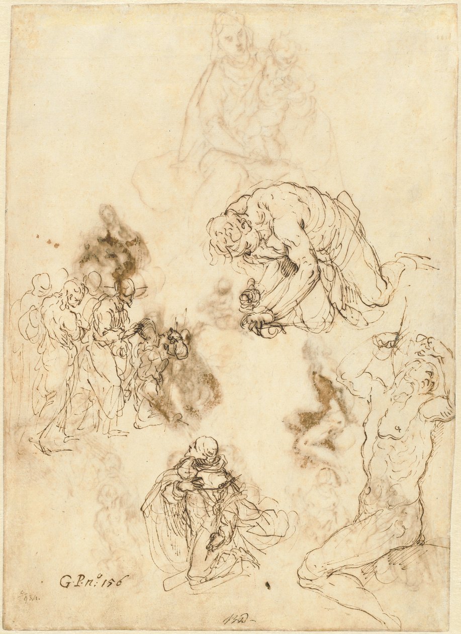 Studie Christ Healing the Blind Man, Saint Philip Benizzi a Saint Sebastian od Jacopo Palma il Giovane