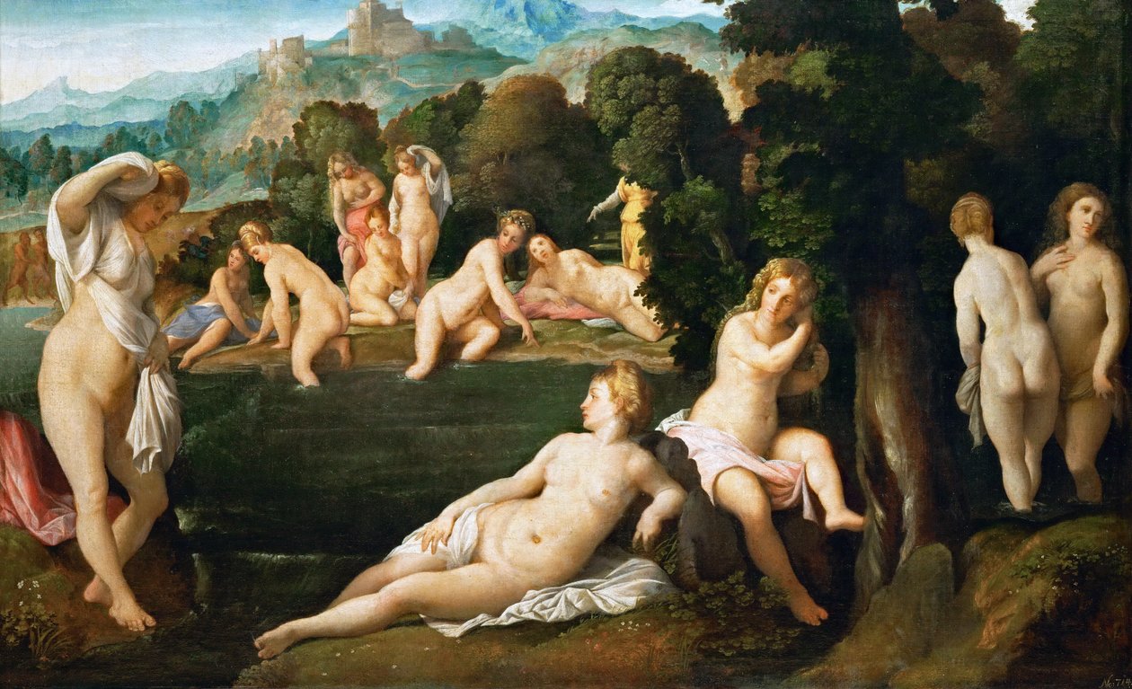 Koupání nymf, cca 1528 od Jacopo Palma il Vecchio the Elder
