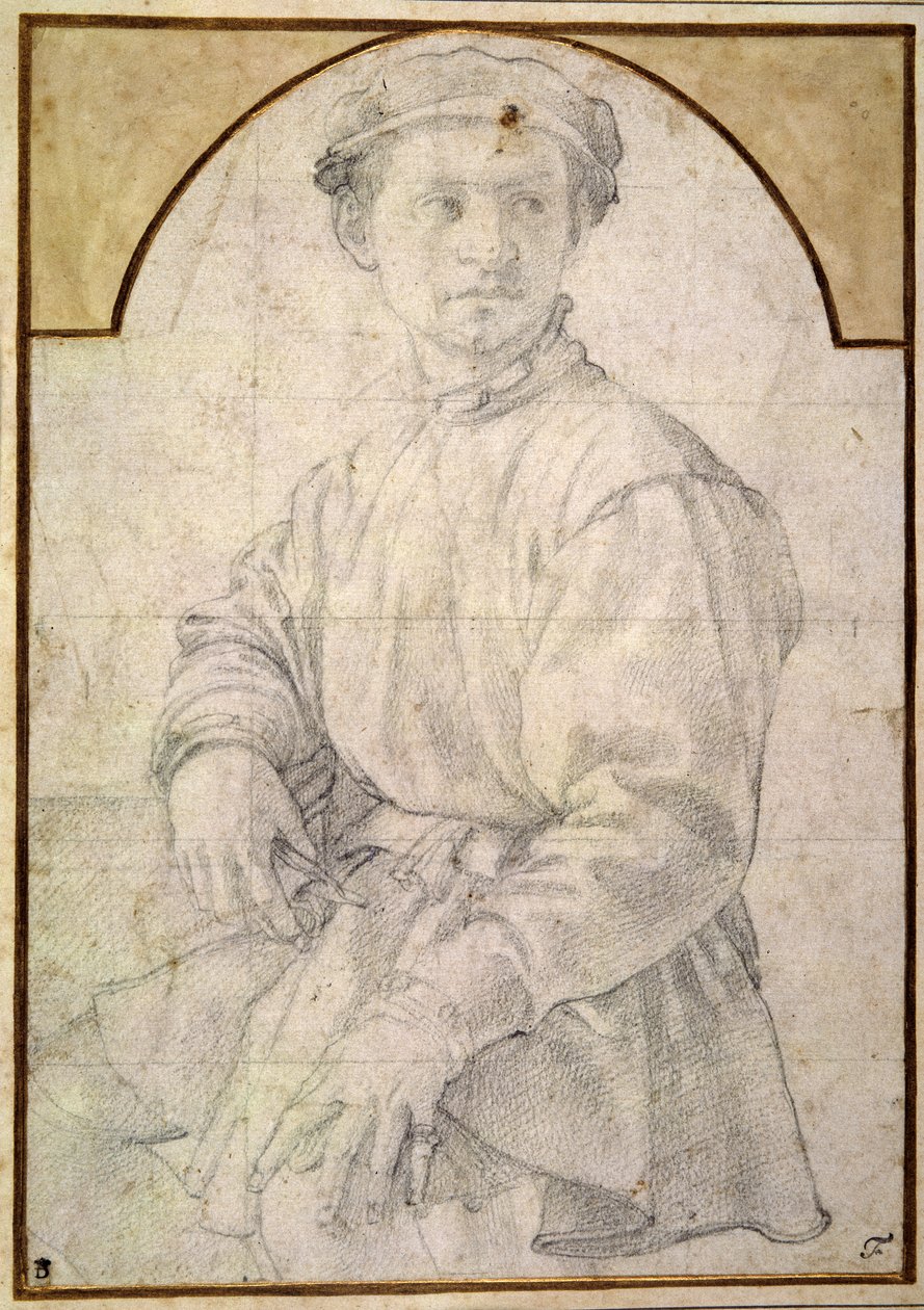 Sedící mladík v čepici (křída na papíře) od Jacopo Pontormo