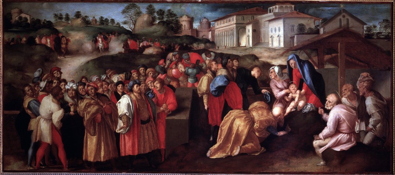 Klanění tří králů - Malba od Jacopo Pontormo