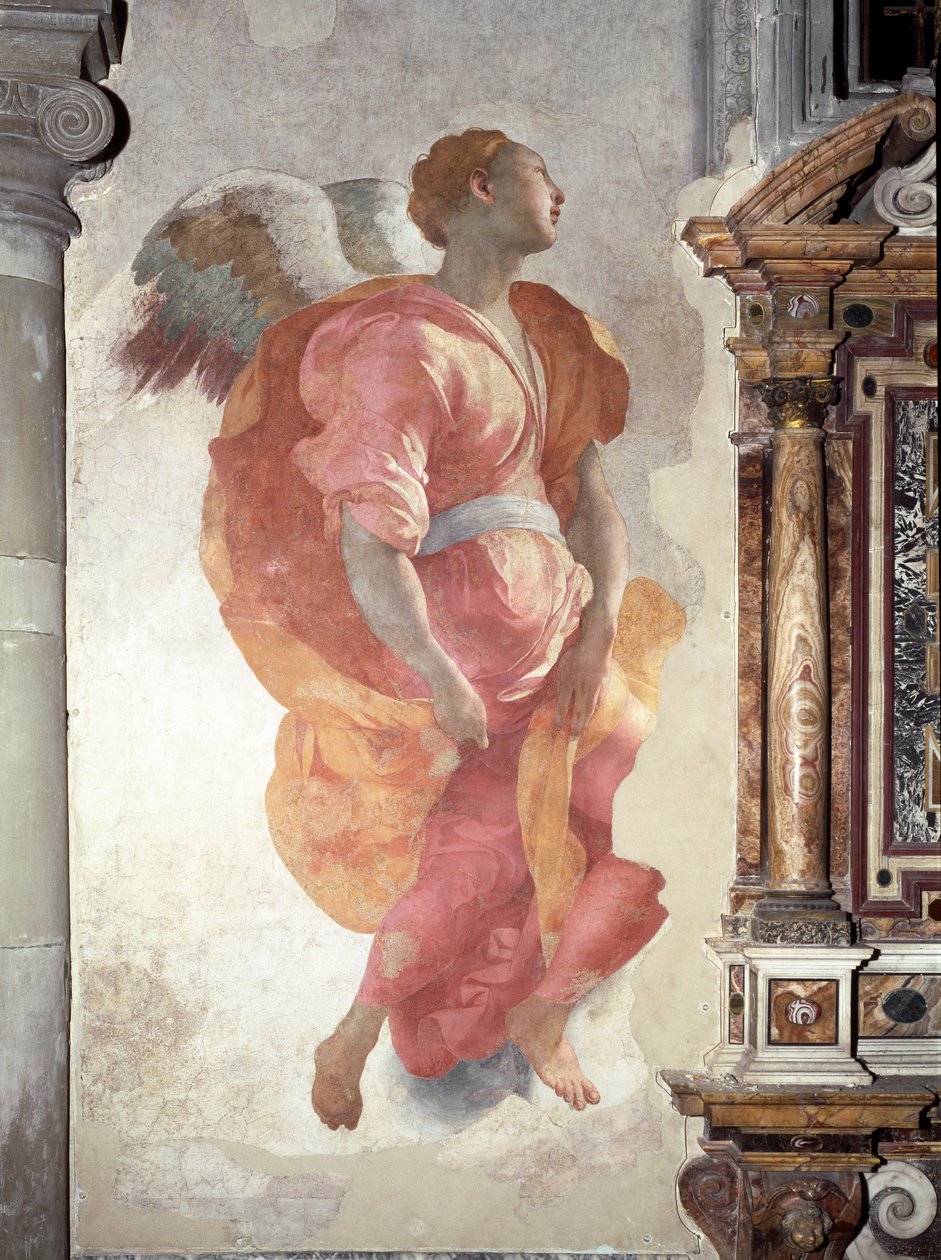 Zvěstování. Detail anděla - Freska od Jacopo Pontormo