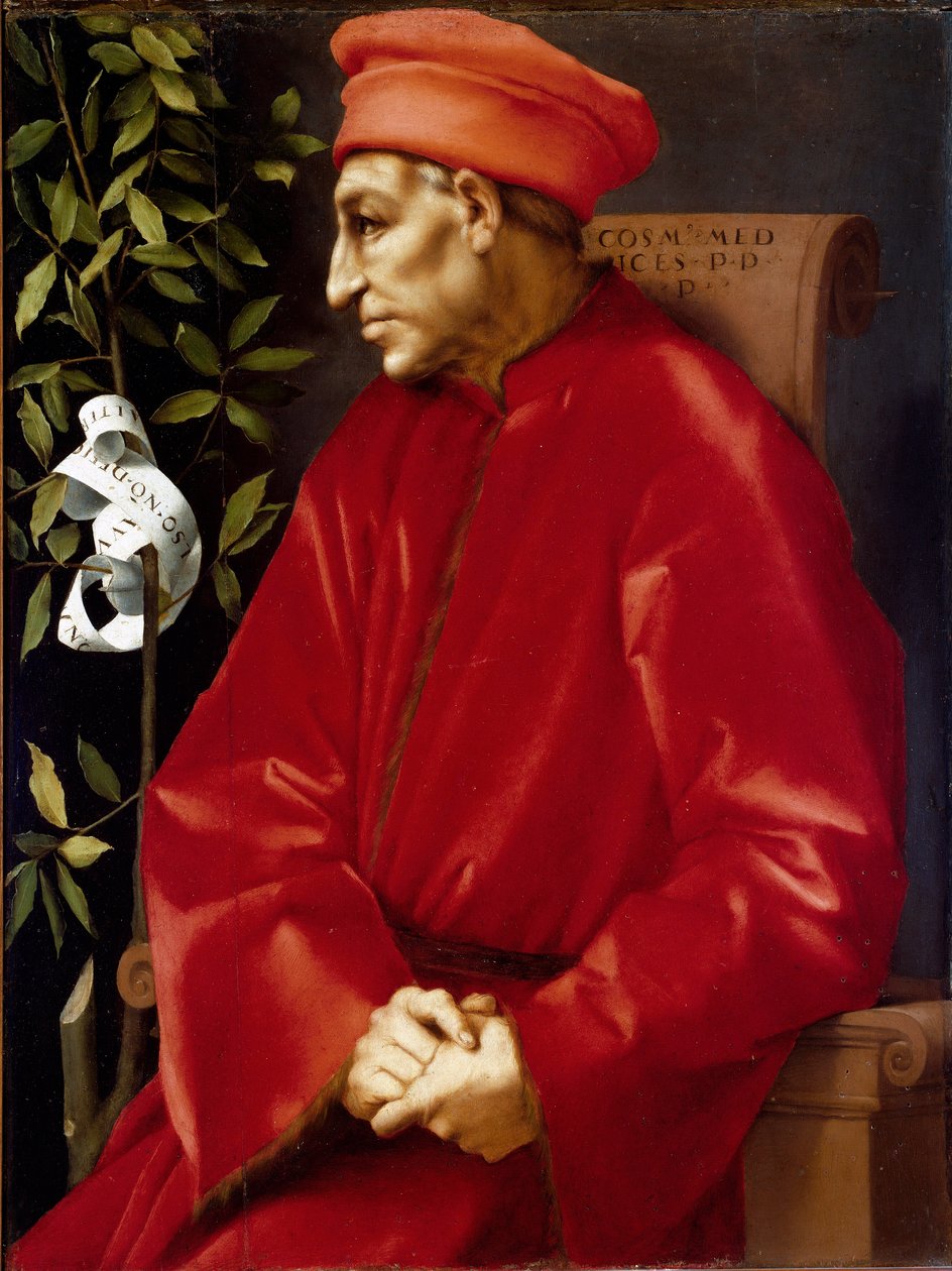 Portrét Cosima (Cosimo de Medici), dit Cosimo the Old Medici (1389-1464) Obraz Jacopo (Iacopo) Carrucci dit il Pontormo (Pontormo) (1494-1556) 1518-1519 Ne. 86x65 cm Florencie, Uffi Galerie ) © Luisa Ricciarini / Leemage od Jacopo Pontormo