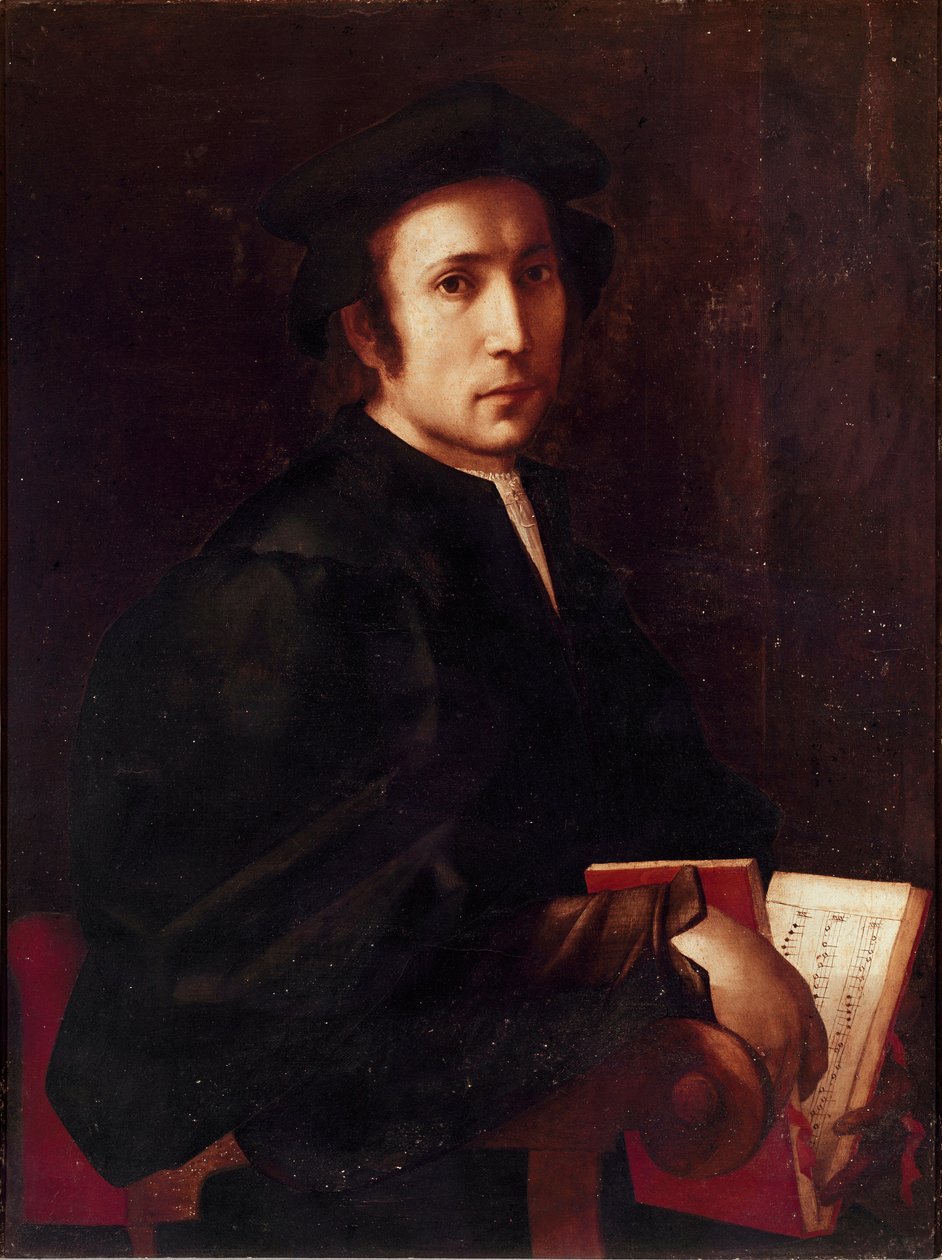Portrét hudebníka Obraz Jacopo (Iacopo) Carrucci dit il Pontormo (Pontormo) (1494-1556) 1518-1519 ne. 88x67 cm Florencie, Galleria degli Uffizi (Uffizi) od Jacopo Pontormo