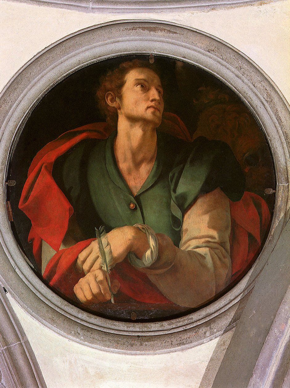San Luca - Saint Luc - Peinture de Jacopo Carrucci dit il Pontormo (Pontorme) (1494-1556) 1527-1528 Průměr 70 cm Florencie, kostel Santa Felicita, Cappella Capponi ©UIG/Leemage od Jacopo Pontormo