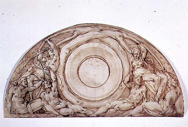 Studie pro lunetu (pero a inkoust na desce) od Jacopo Pontormo
