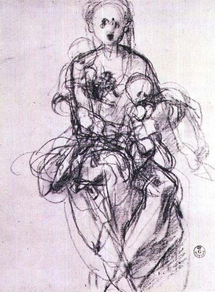 Studie Madony s dítětem (křída) od Jacopo Pontormo