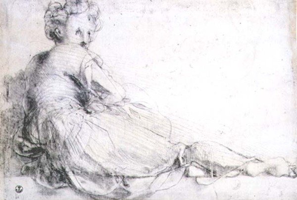 Studie ženské postavy pro vilu Medici v Poggio a Caino (uhel) od Jacopo Pontormo