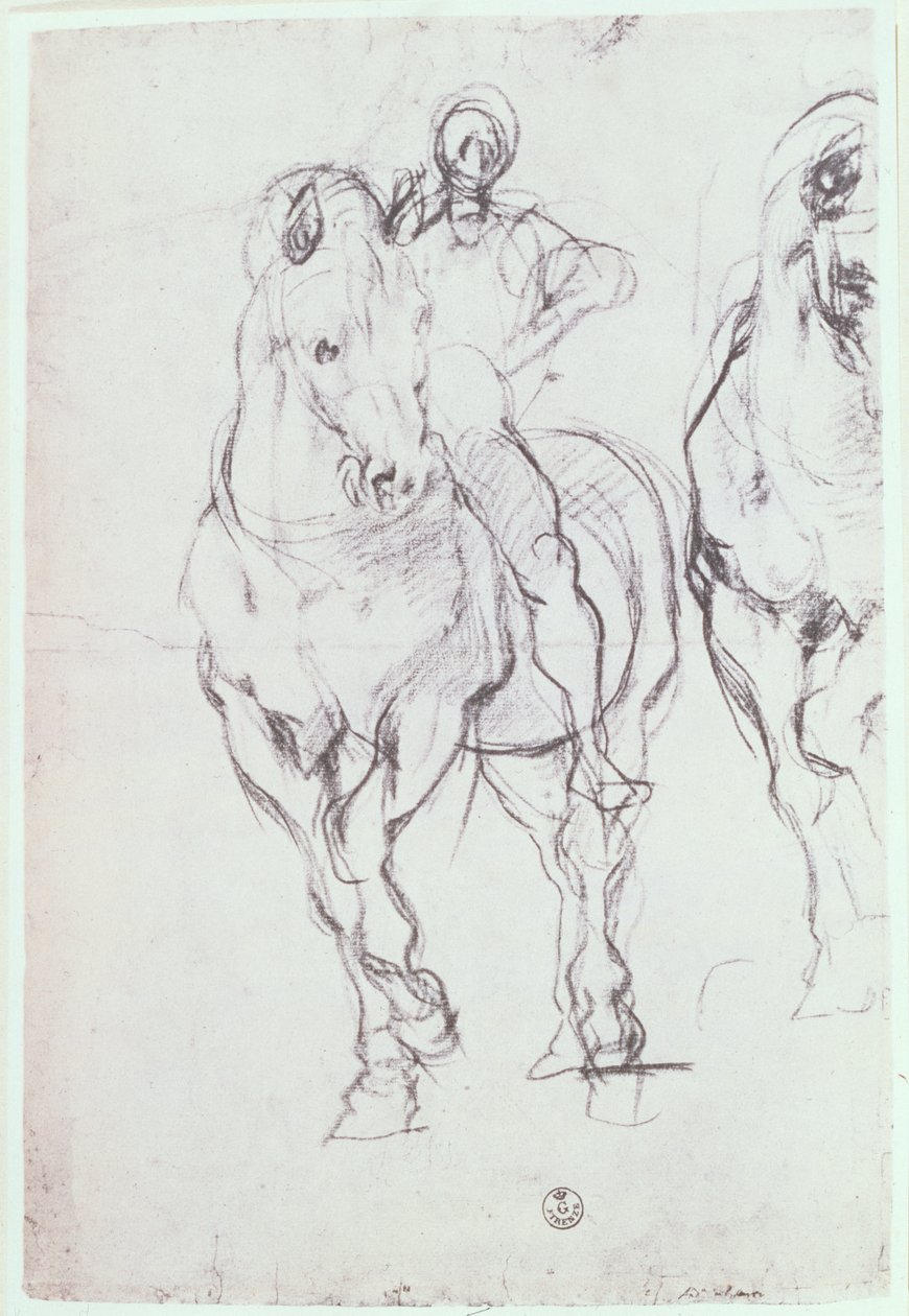 Studie jezdce pro Izraelity, kteří hasí žízeň v poušti (křída) od Jacopo Pontormo