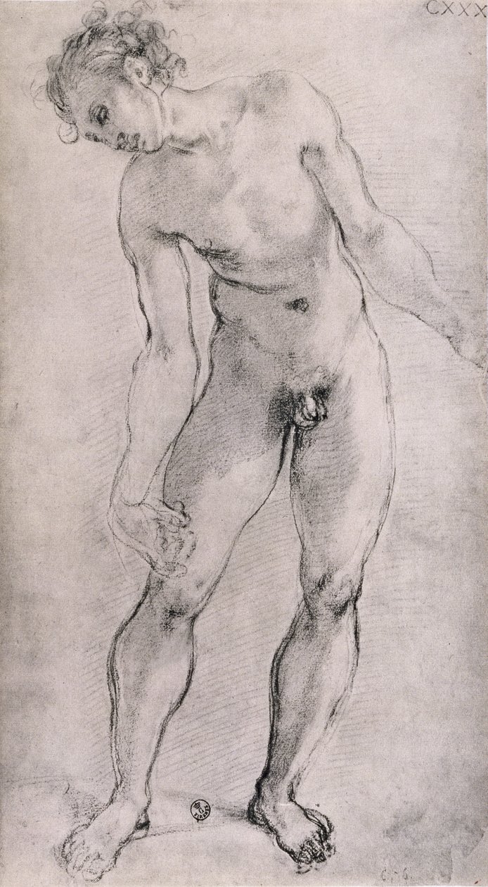 Studie mužské postavy pro oltářní obraz "Deposition" v Capella Capponi, Santa Felicita, Florencie, 1525-27 (uhel) od Jacopo Pontormo