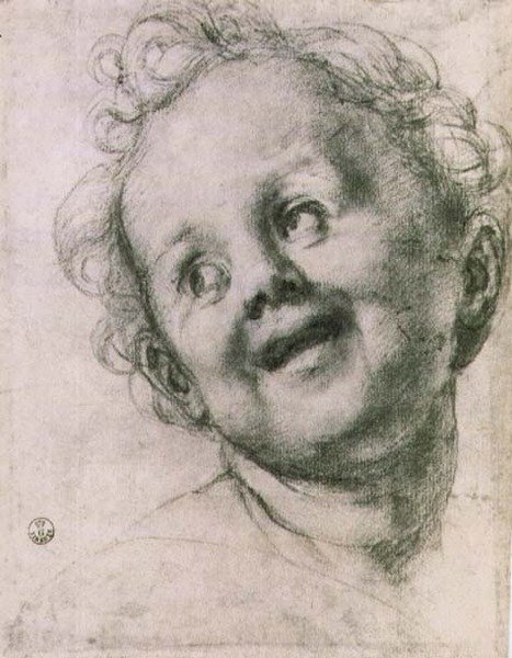 Studie putta pro „Svatou rodinu se svatými“ (oltář Pucci) v kostele San Michele Visdomini (San Michelino), Florencie, kolem 1518 (křída) od Jacopo Pontormo