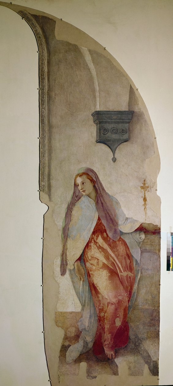 Zvěstování, detail Panny Marie (Freska od Jacopo Pontormo