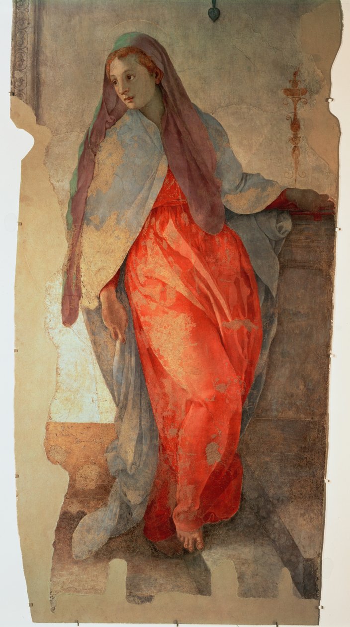 Zvěstování, detail Panny Marie, c.1527 detail fresky z 57520, viz také 94964 od Jacopo Pontormo